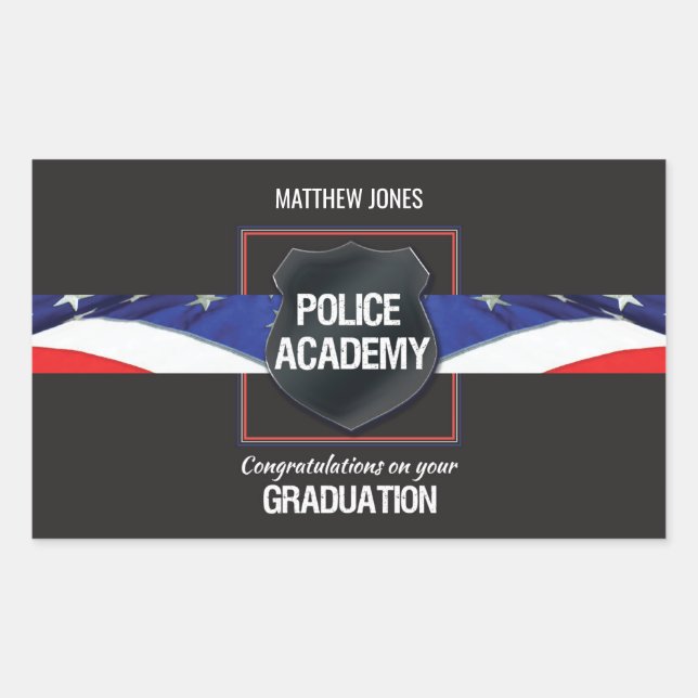 Custom Name, Police Academy Graduation Rectangular Sticker (Front)
