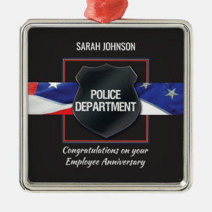 Custom Name, Police Employee Anniversary Metal Ornament