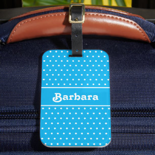 Custom Name Polka Dot Blue and White Luggage Tag