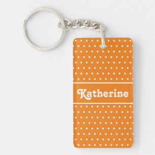 Custom Name Polka Dot Orange and White Keychain