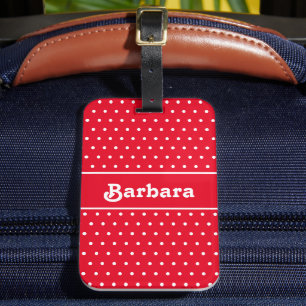 Custom Name Polka Dot Red and White Luggage Tag