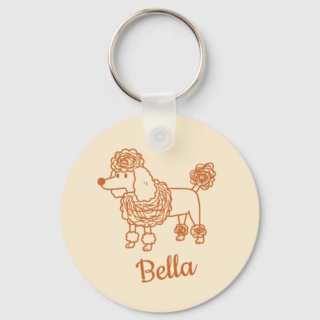 Custom Name Poodle Ornament – Handdrawn Dog Gift Key Ring (Front)