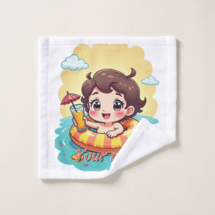 Custom Name Pool Float Summer Design Bath Towel Set