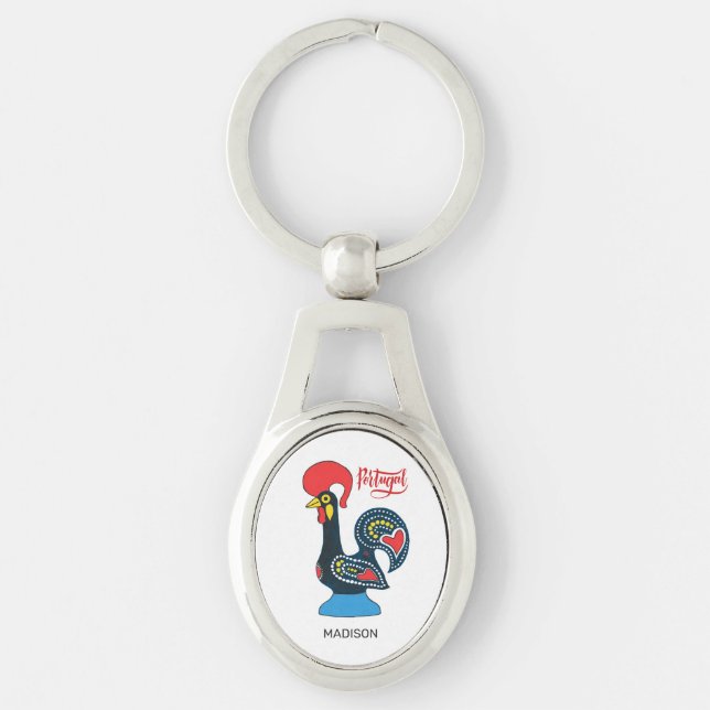Custom Name Portugese Rooster Key Ring (Front)