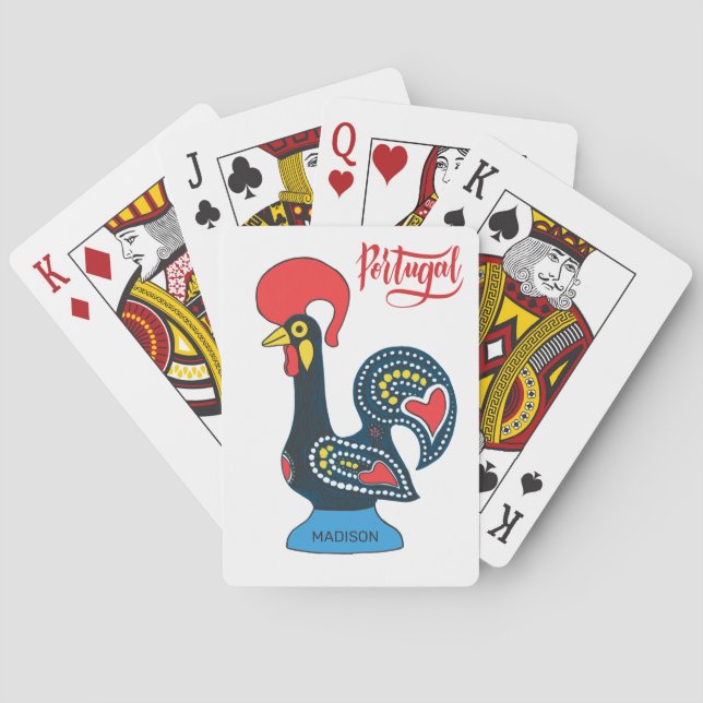Custom Name Portugese Rooster Playing Cards (Back)
