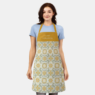 Custom Name Portugese Tiles Pattern Apron