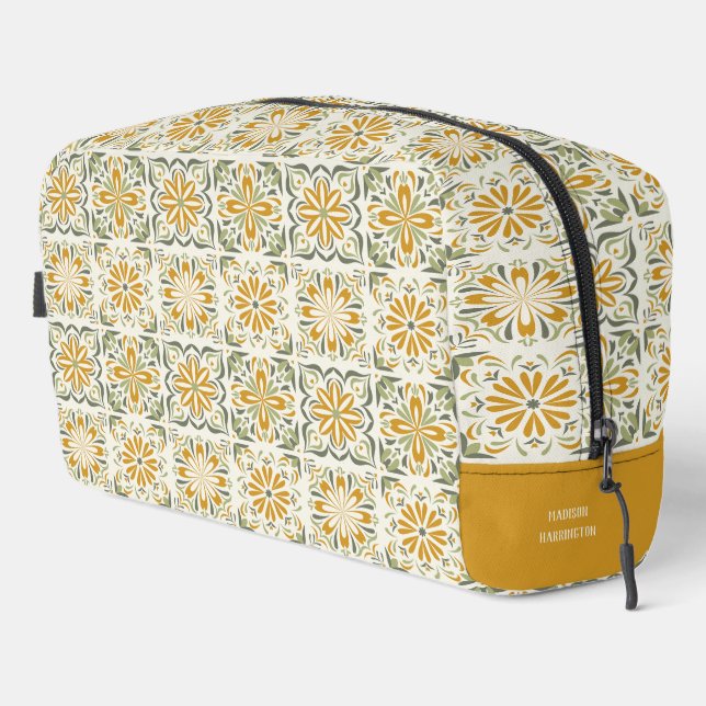 Custom Name Portugese Tiles Pattern Dopp Kit (Right Corner)