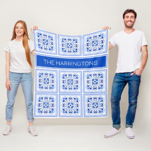 Custom Name Portugese Tiles Pattern Fleece Blanket