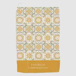 Custom Name Portugese Tiles Pattern Golf Towel