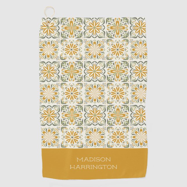 Custom Name Portugese Tiles Pattern Golf Towel (Front)
