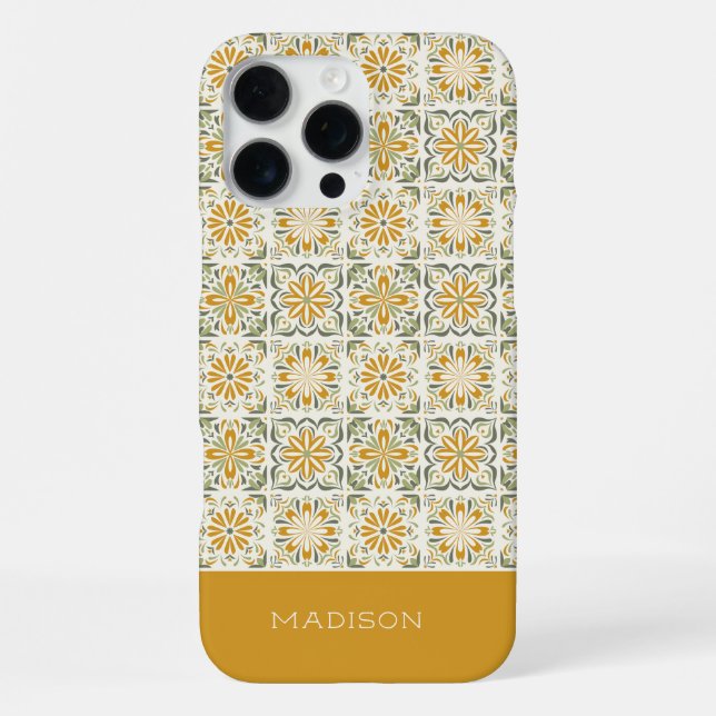 Custom Name Portugese Tiles Pattern iPhone Case (Back)