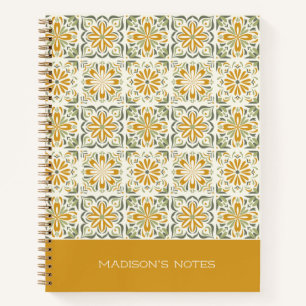 Custom Name Portugese Tiles Pattern Notebook