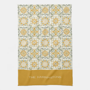 Custom Name Portugese Tiles Pattern Tea Towel