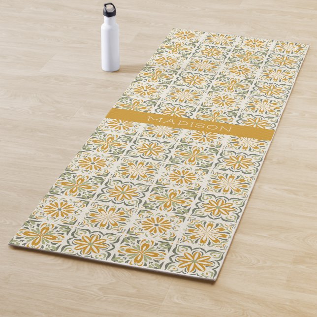 Custom Name Portugese Tiles Pattern Yoga Mat (In Situ)