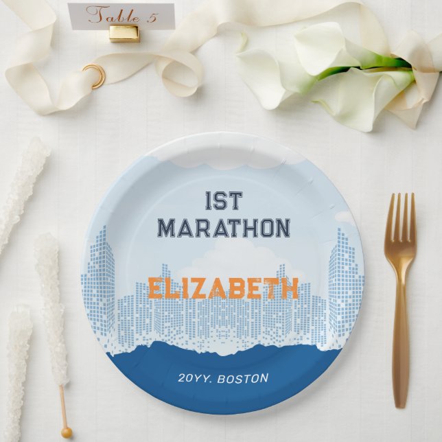 Custom Name Post Marathon Celebration Party Paper Plate (Wedding)