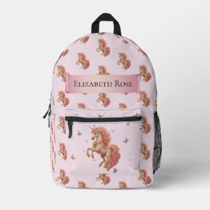 Custom Name Prancing Unicorn Enchanted Meadow Printed Backpack
