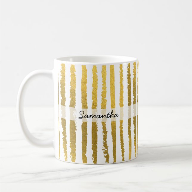 Custom Name Preppy Gold Striped  Coffee Mug (Left)