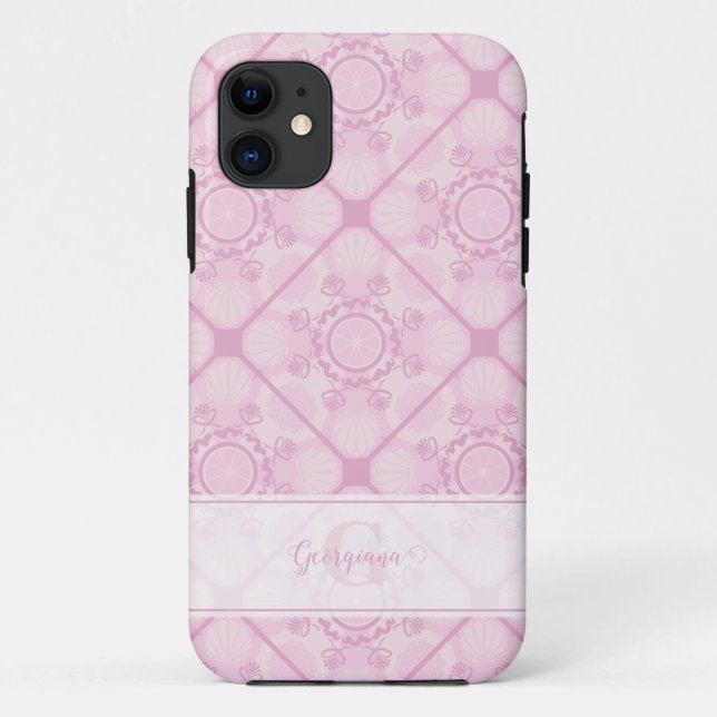 Custom Name Preppy In Pink Mandala Diamond Tiled Case-Mate iPhone Case (Back)