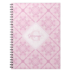 Custom Name Preppy In Pink Mandala Diamond Tiled Notebook