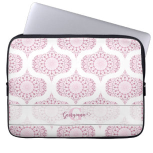 Custom Name Pretty Pink 70s Confetti Lace Mandala Laptop Sleeve