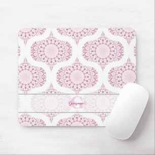 Custom Name Pretty Pink 70s Confetti Lace Mandala Mouse Pad