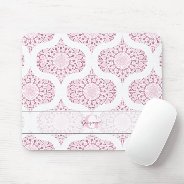 Custom Name Pretty Pink 70s Confetti Lace Mandala Mouse Pad (With Mouse)