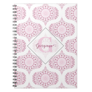 Custom Name Pretty Pink 70s Confetti Lace Mandala Notebook