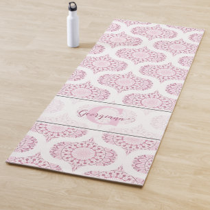 Custom Name Pretty Pink 70s Confetti Lace Mandala Yoga Mat