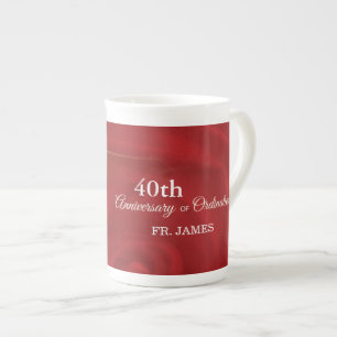 Custom Name Priest Anniversary Ordination Red Rose Bone China Mug