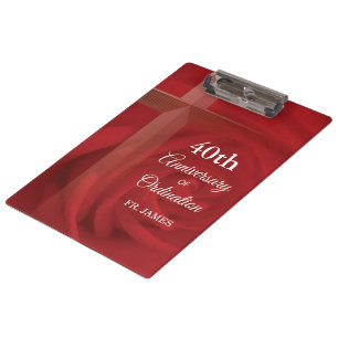 Custom Name Priest Anniversary Ordination Red Rose Clipboard