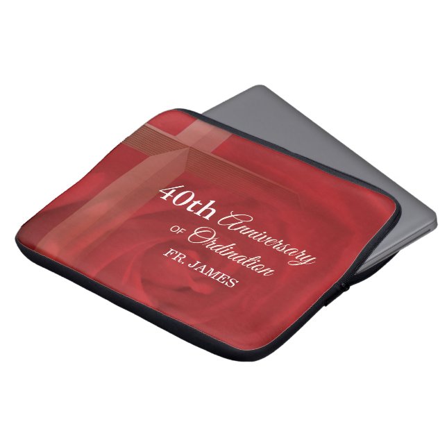 Custom Name Priest Anniversary Ordination Red Rose Laptop Sleeve (Front Top)
