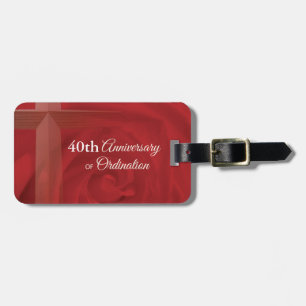Custom Name Priest Anniversary Ordination Red Rose Luggage Tag