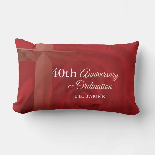 Custom Name Priest Anniversary Ordination Red Rose Lumbar Cushion (Front)