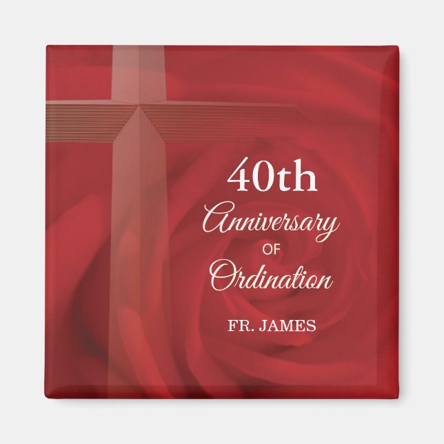 Custom Name Priest Anniversary Ordination Red Rose Magnet (Front)