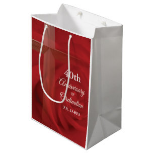 Custom Name Priest Anniversary Ordination Red Rose Medium Gift Bag