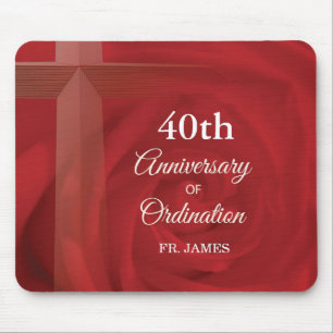 Custom Name Priest Anniversary Ordination Red Rose Mouse Pad
