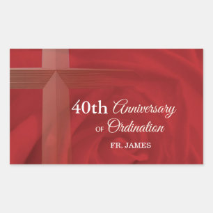 Custom Name Priest Anniversary Ordination Red Rose Rectangular Sticker