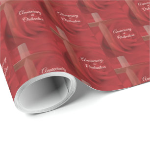Custom Name Priest Anniversary Ordination Red Rose Wrapping Paper