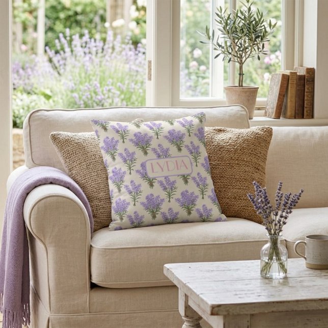Custom Name Provence Lavender Throw Pillow (Creator Uploaded)
