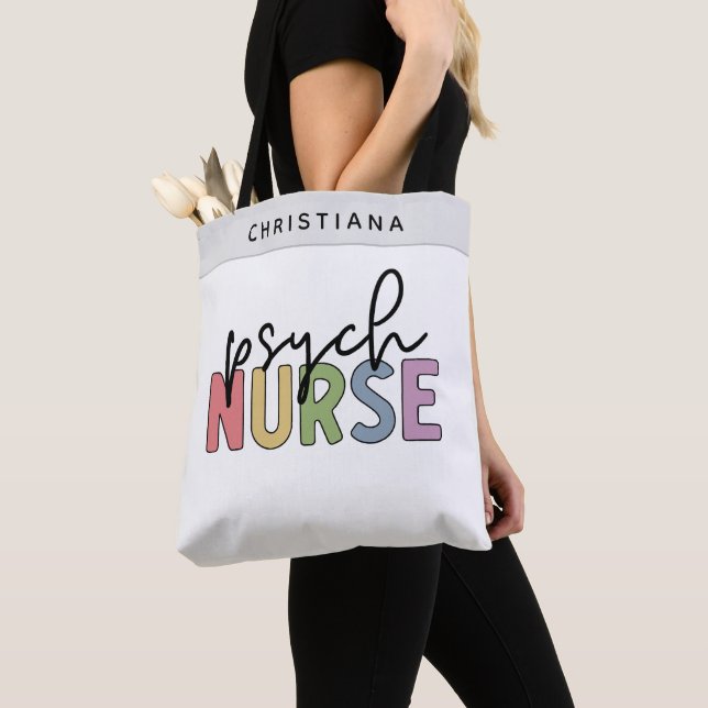 Custom Name Psych Nurse | Psychiatric Nurse Tote Bag (Close Up)