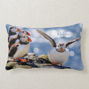 Custom name Puffin throw pillows