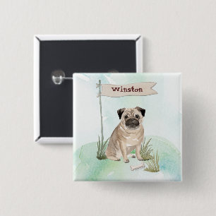 Custom Name Pug Pet Dog 15 Cm Square Badge