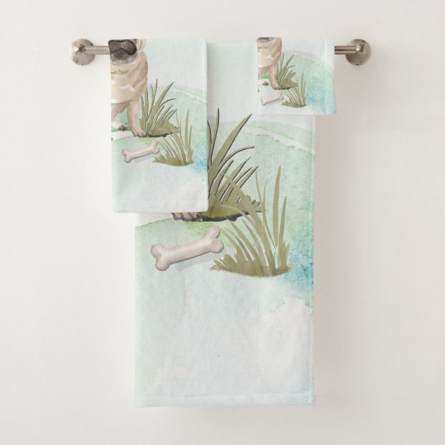 Custom Name Pug Pet Dog Bath Towel Set (Insitu)