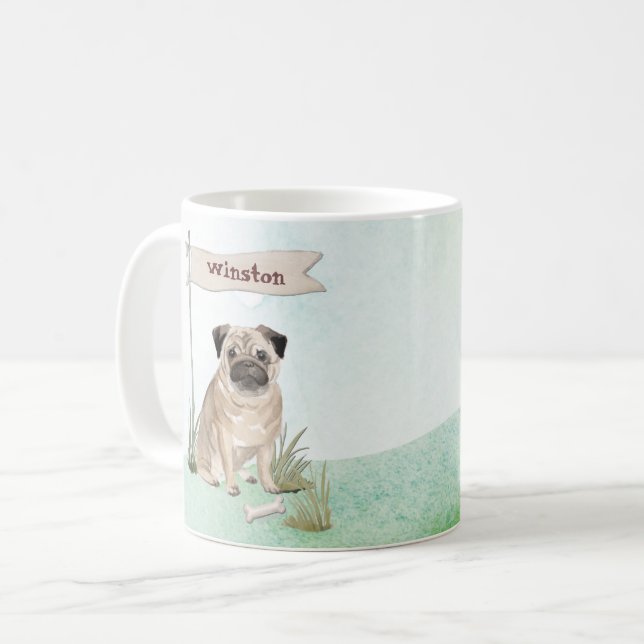 Custom Name Pug Pet Dog Coffee Mug (Front Left)
