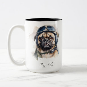 Custom Name Pug Pilot Vintage Aviator Art Mug