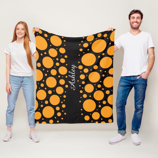 Custom Name Pumpkin Circles Fleece Blanket Gift (In Situ)
