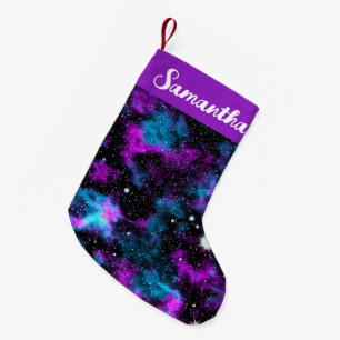 Custom Name Purple and Blue Galaxy Cosmic Small Christmas Stocking