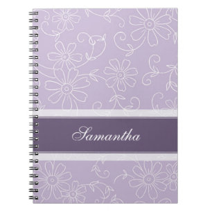 Custom Name Purple and White Floral Notebook
