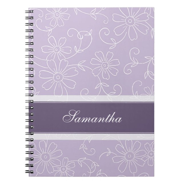Custom Name Purple and White Floral Notebook (Front)