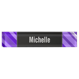 Custom Name + Purple and White Striped Pattern Nameplate